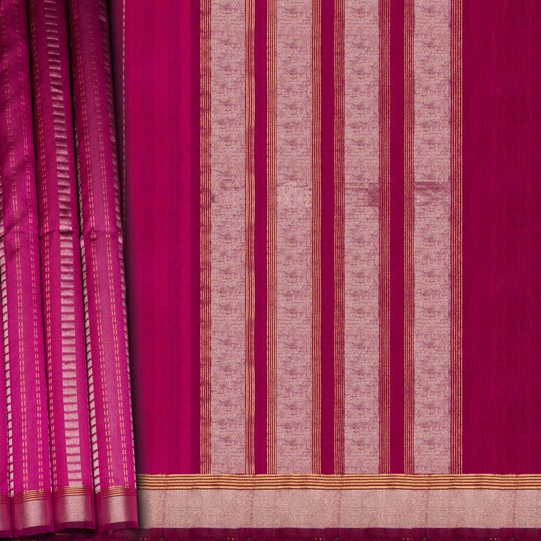 Saree with pink and beige stripes and a border