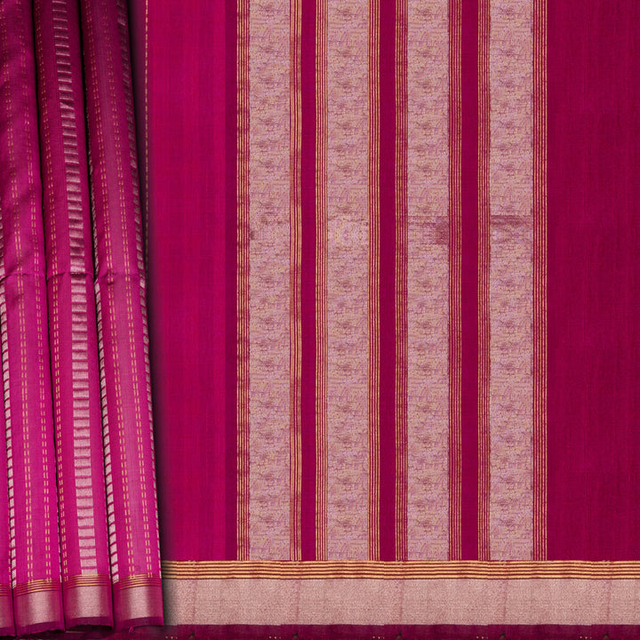 Saree with pink and beige stripes and a border
