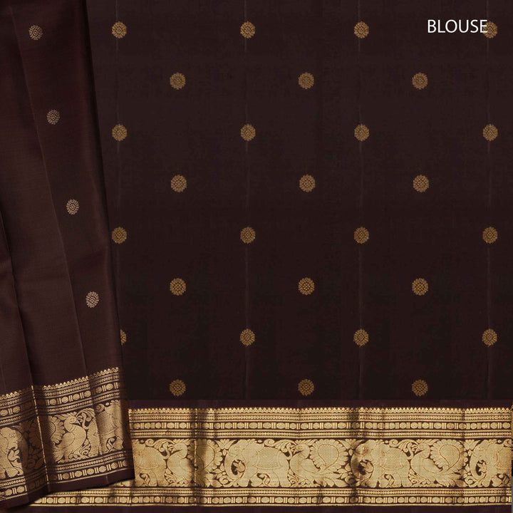 Handwoven Maroon with Brown Kanjivaram silk Saree- 3208T015476DSC