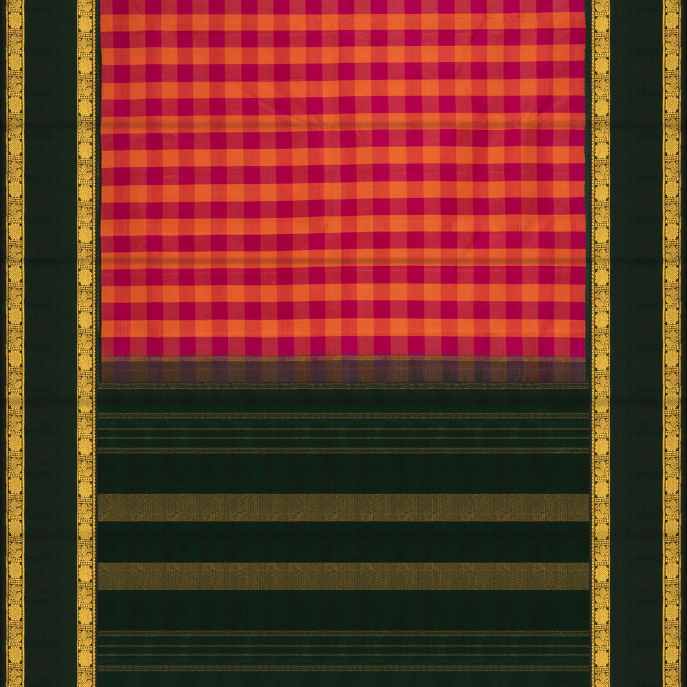 Pallu of Handwoven Multicolor with Green Kanjivaram silk Saree