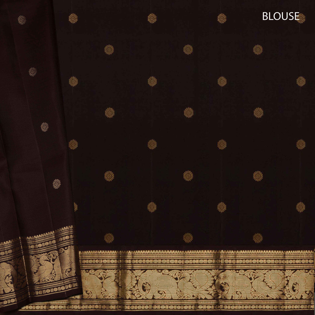 Handwoven Moss brown and deep brown Kanjivaram silk Saree- 3205T015475DSC