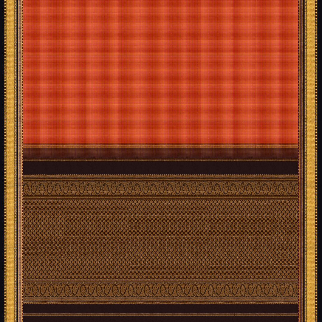 Pallu Handwoven Orange with Brown Kanjivaram silk Saree