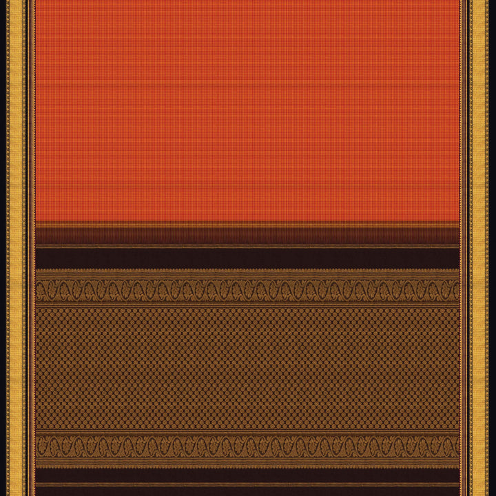 Pallu Handwoven Orange with Brown Kanjivaram silk Saree