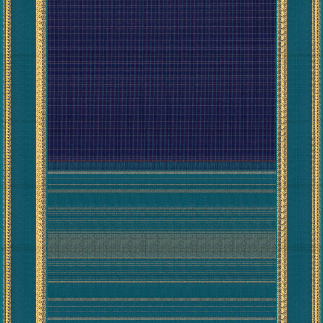 Pallu of Handwoven Navy blue with teal Kanjivaram silk Saree