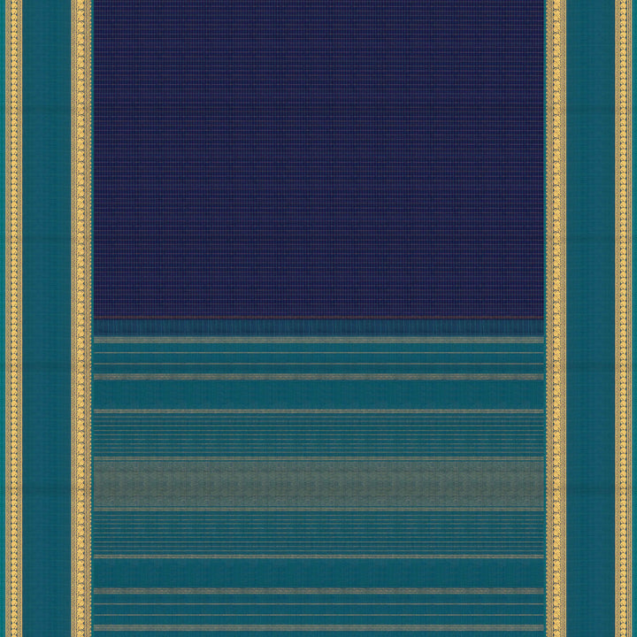 Pallu of Handwoven Navy blue with teal Kanjivaram silk Saree