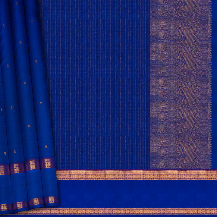 Blue fabric with gold patterns and borders