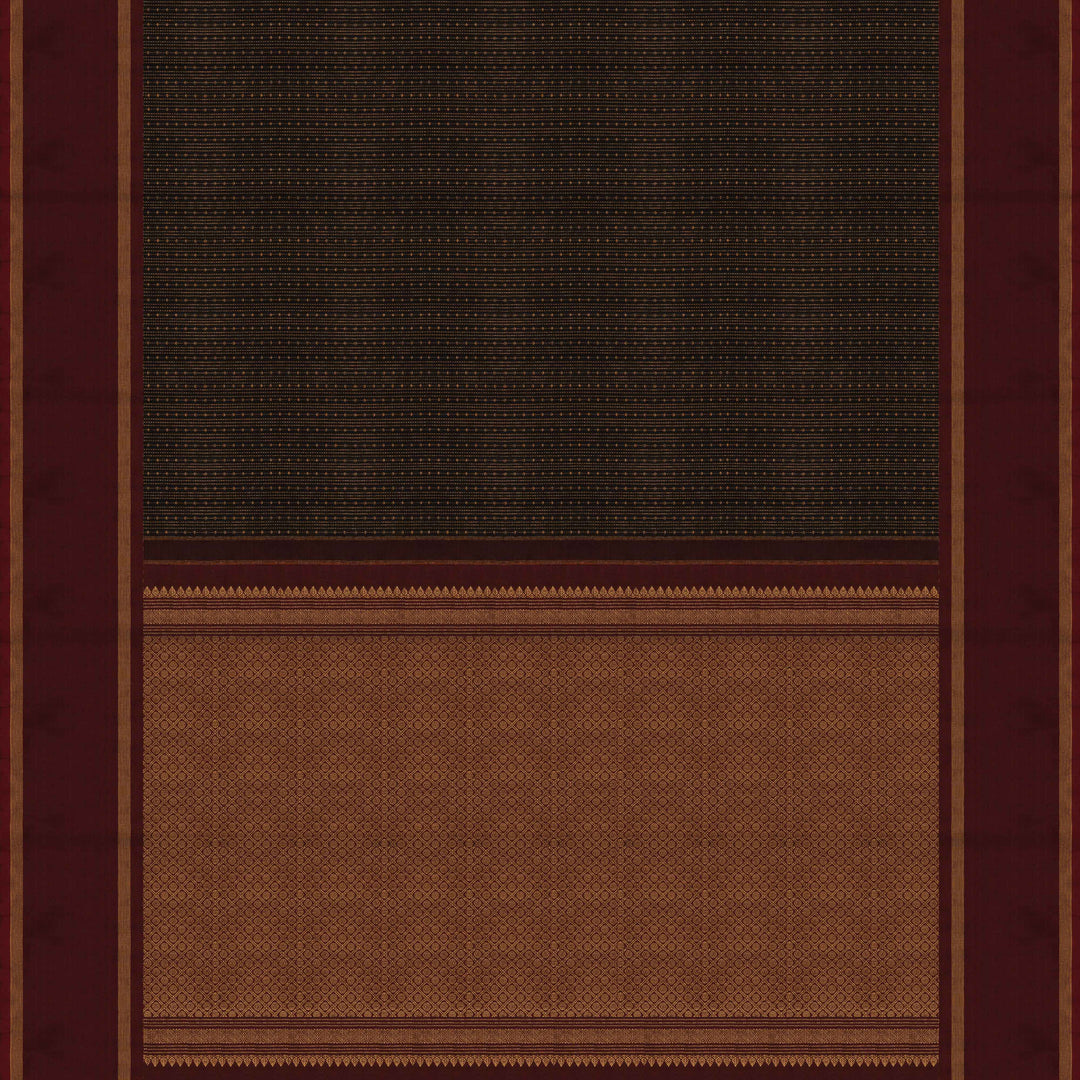 Pallu of Handwoven Black with maroon Kanjivaram silk Saree