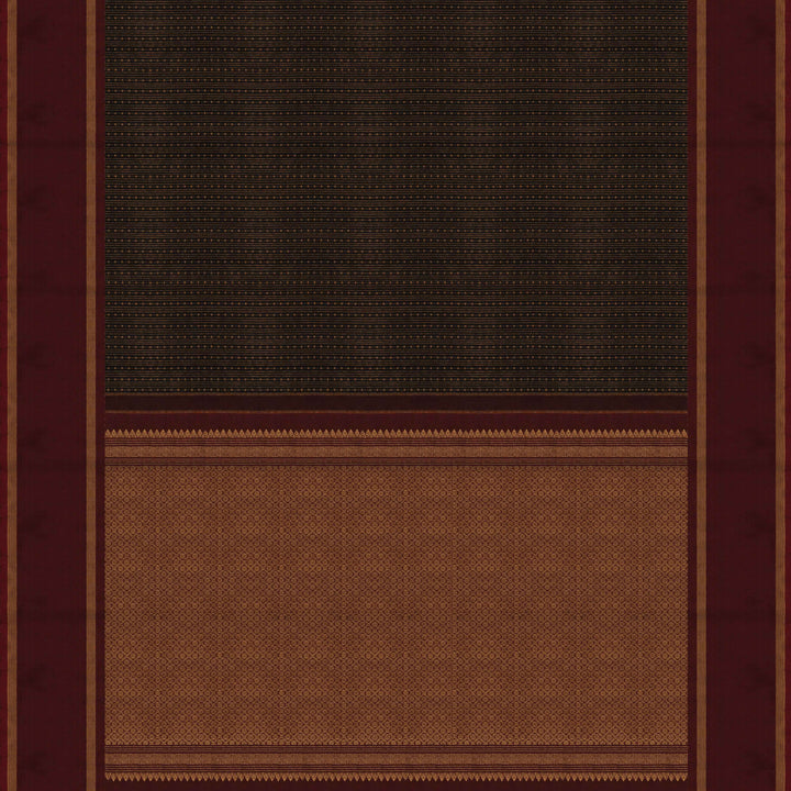 Pallu of Handwoven Black with maroon Kanjivaram silk Saree