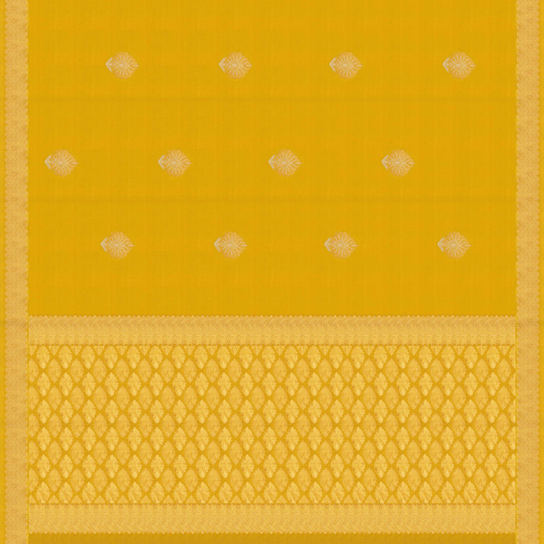 Pallu of Handwoven Yellow Mubarakpur Banarasi silk Saree