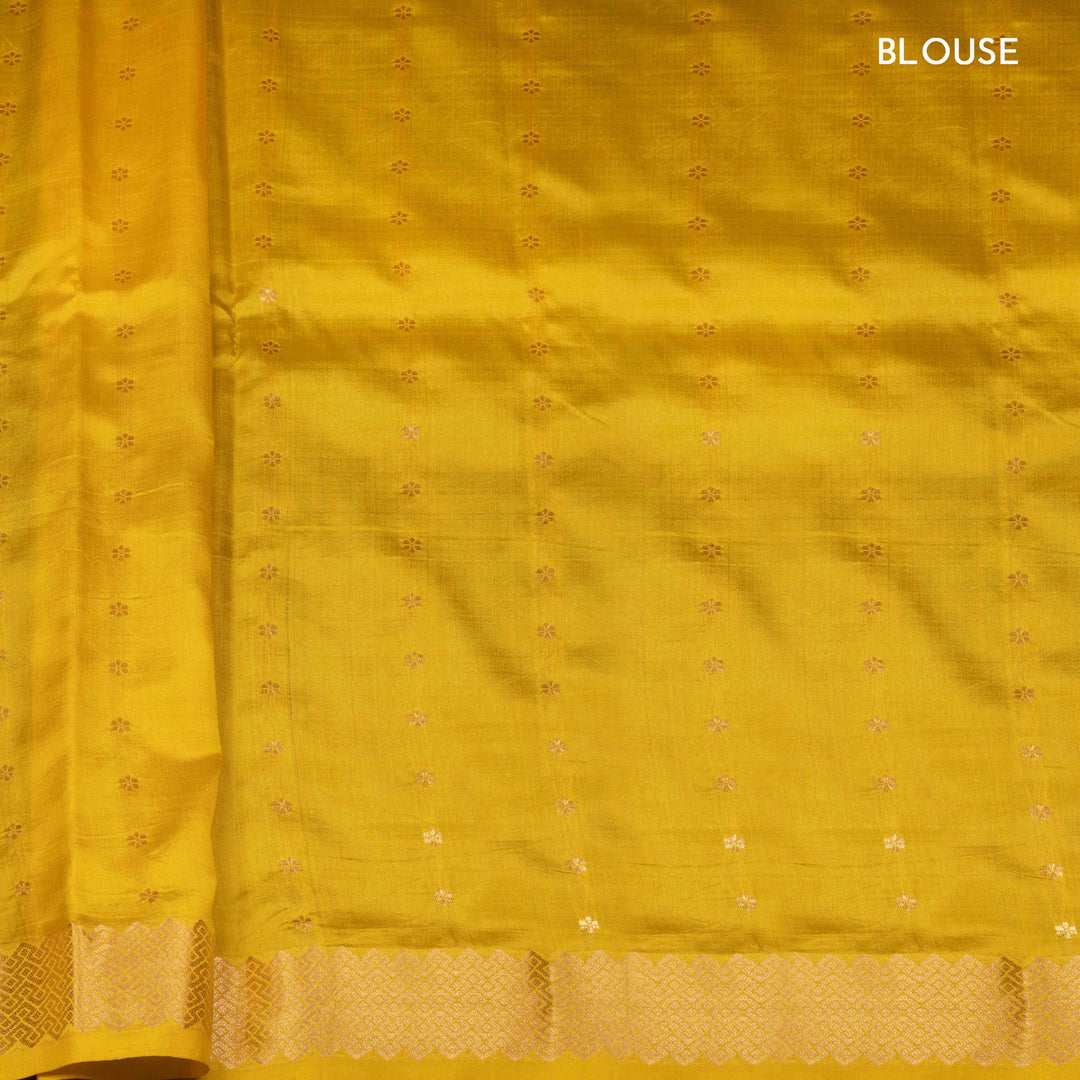 Blouse of Handwoven Yellow Mubarakpur Banarasi silk Saree