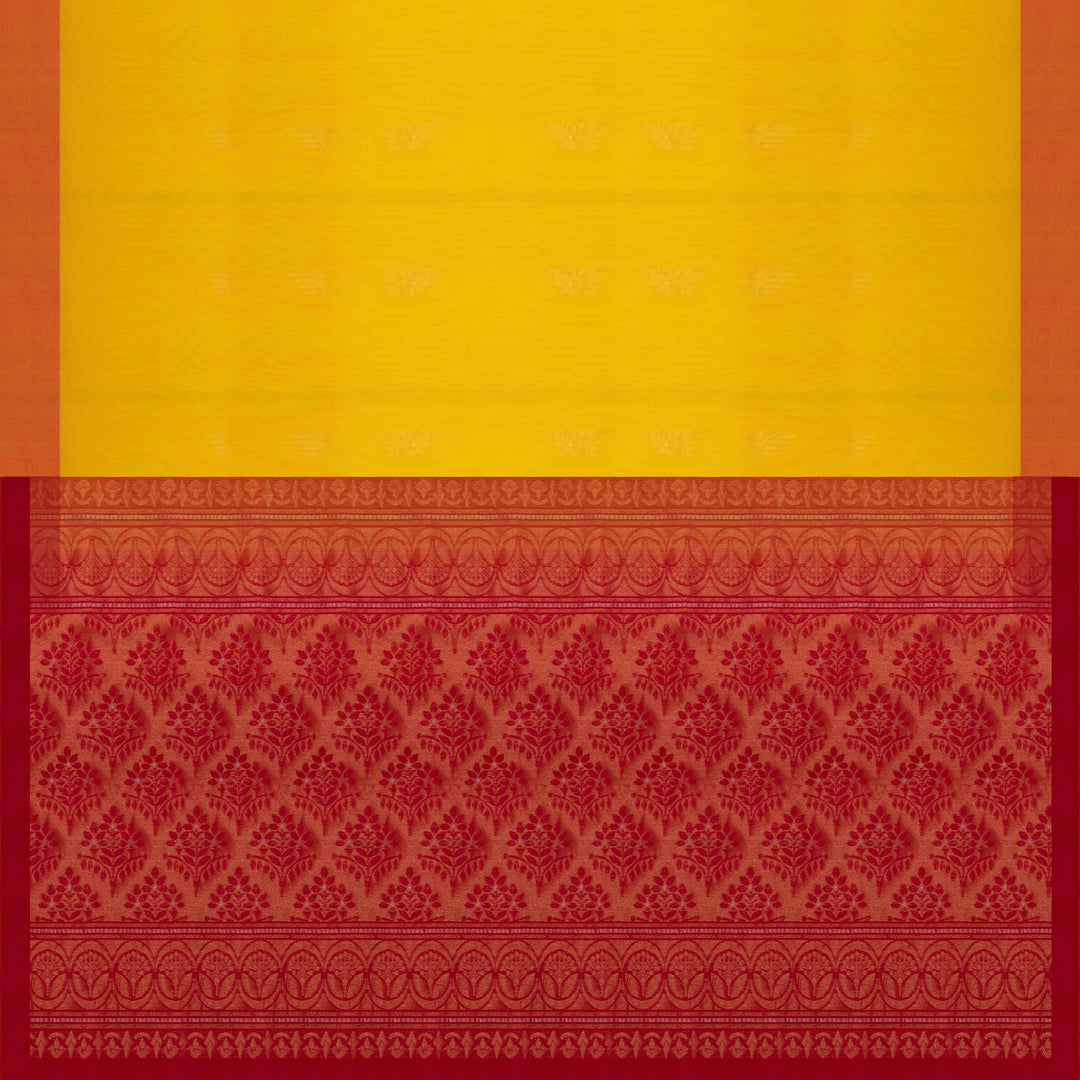 Pallu of Handwoven Yellow  with Pink Silk Cotton Saree