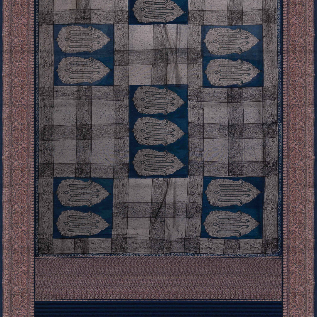 Pallu of Handwoven Blue Chandari Saree