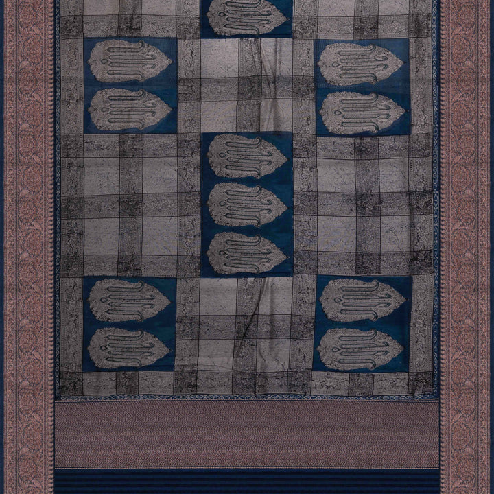 Pallu of Handwoven Blue Chandari Saree