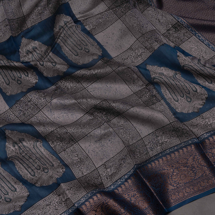 Closeup of Handwoven Blue Chandari Saree