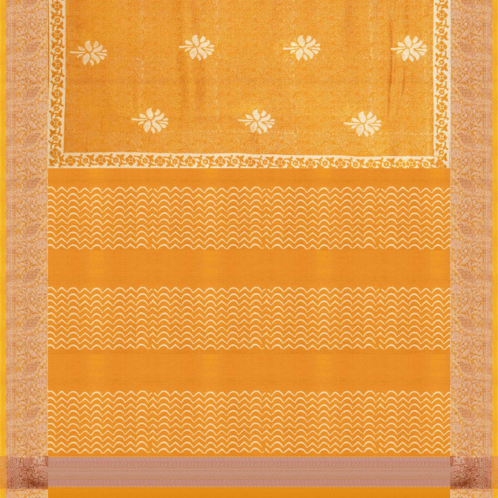 Pallu of Handwoven Mustard Chandari Saree