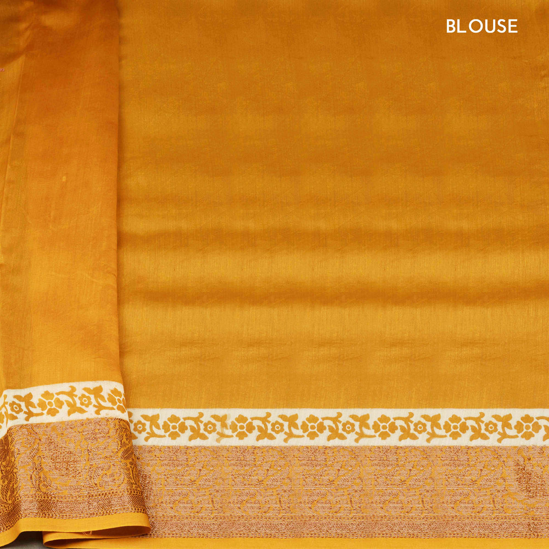 Blouse of Handwoven Mustard Chandari Saree