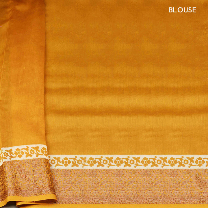 Blouse of Handwoven Mustard Chandari Saree