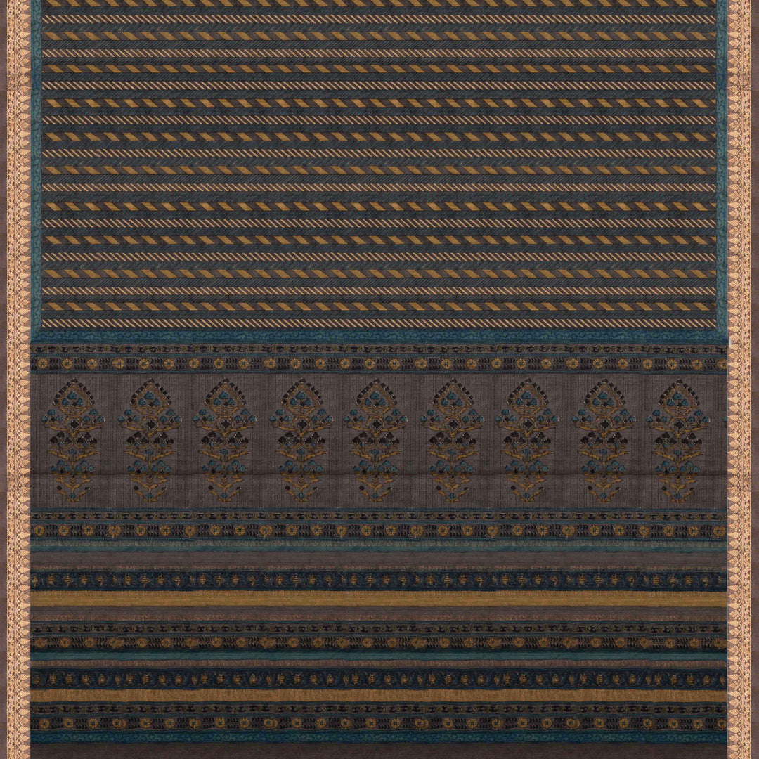 Pallu of Handwoven Grey Moonga Tussar Silk Saree