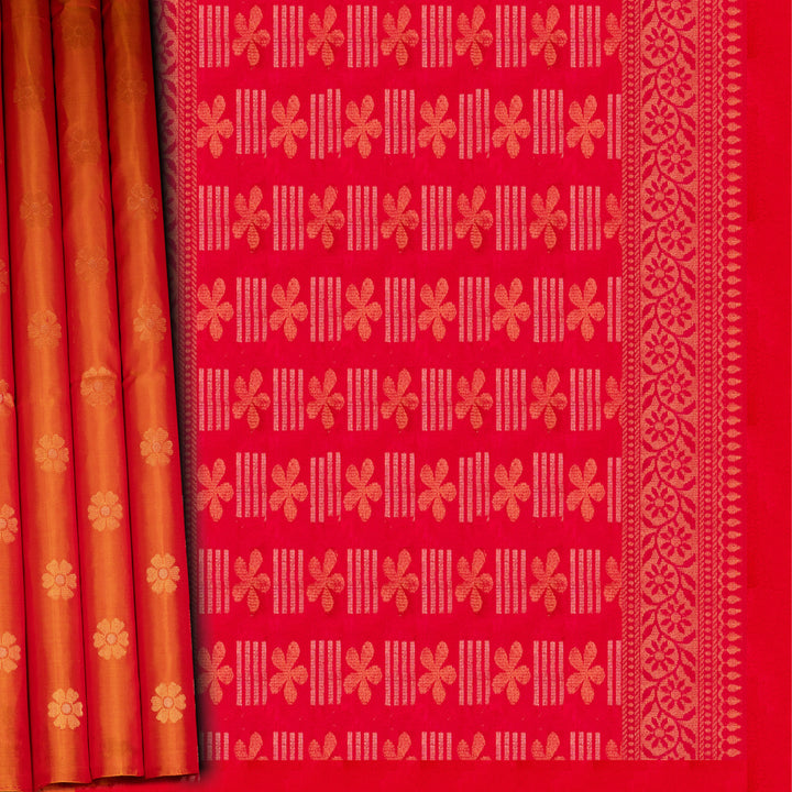 Body design of Handwoven Orange with Pink color Soft silk Saree