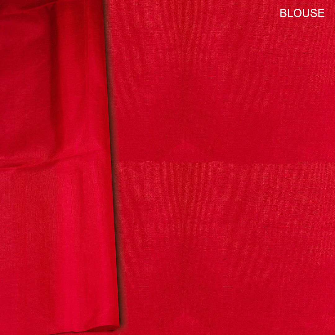 Blouse of Handwoven Orange with Pink color Soft silk Saree