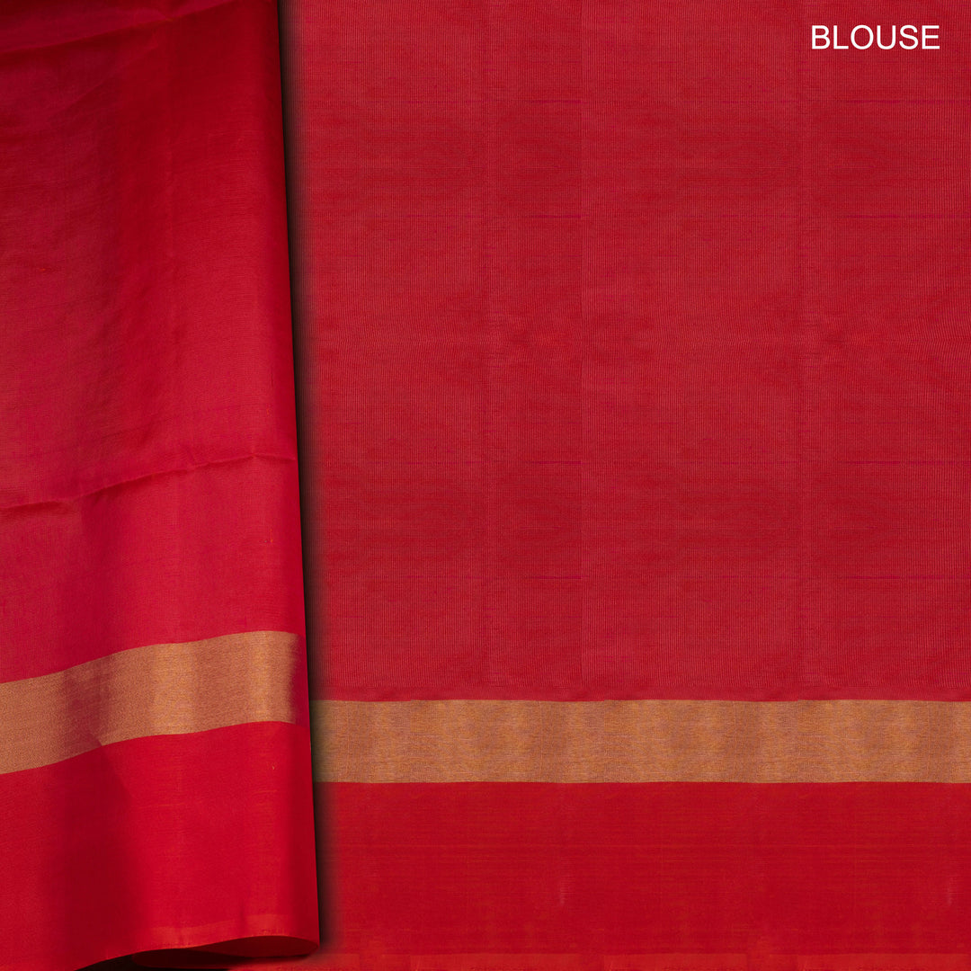 Blouse of Handwoven Lavender with Red color Soft silk Saree