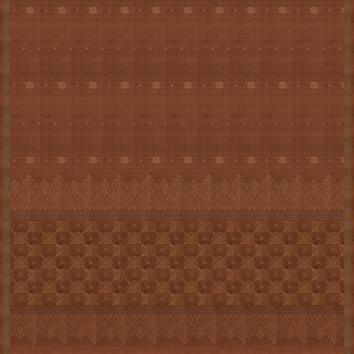 Pallu of Handwoven Brown color Soft silk Saree