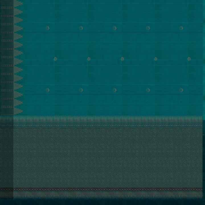 Pallu of Handwoven Peacock Blue with Peacock Green color Soft silk Saree