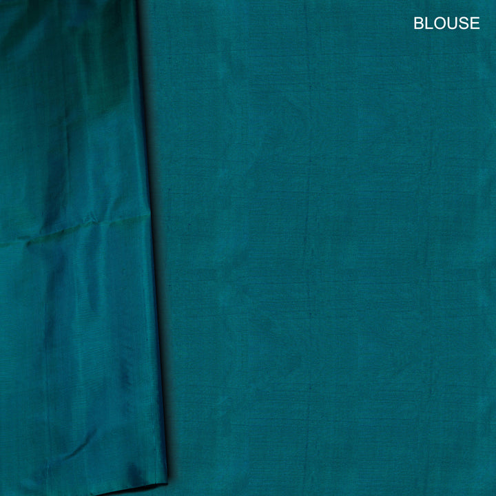 Blouse of Handwoven Peacock Blue with Peacock Green color Soft silk Saree