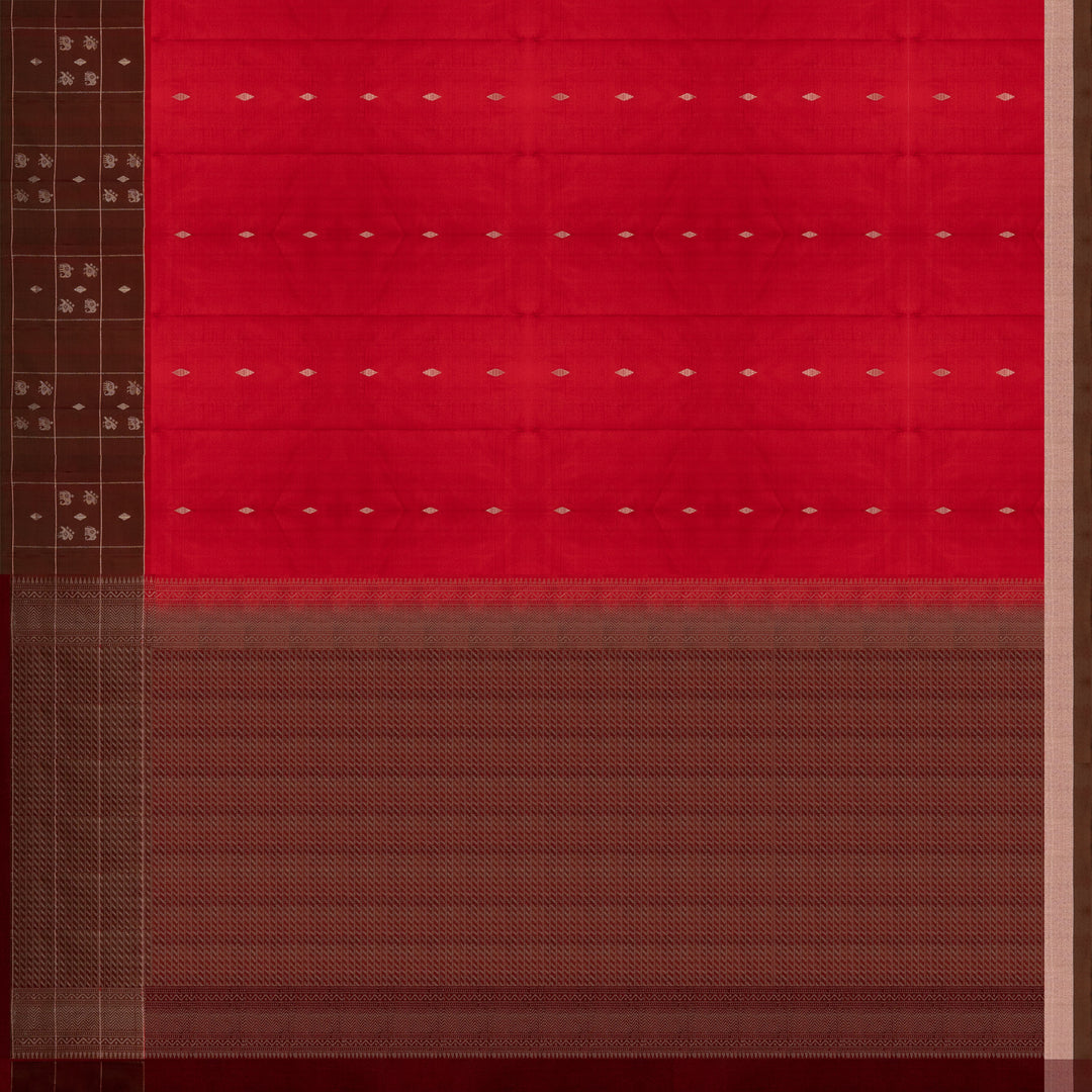 Pallu of Handwoven Red with Maroon color Soft silk Saree