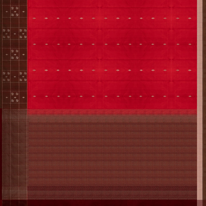 Pallu of Handwoven Red with Maroon color Soft silk Saree