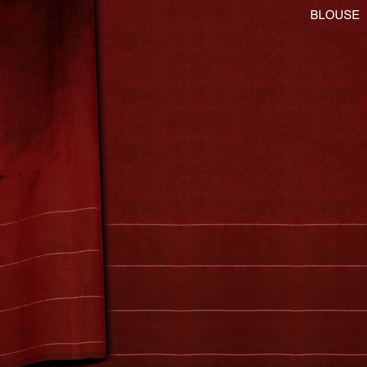 Blouse of Handwoven Red with Maroon color Soft silk Saree