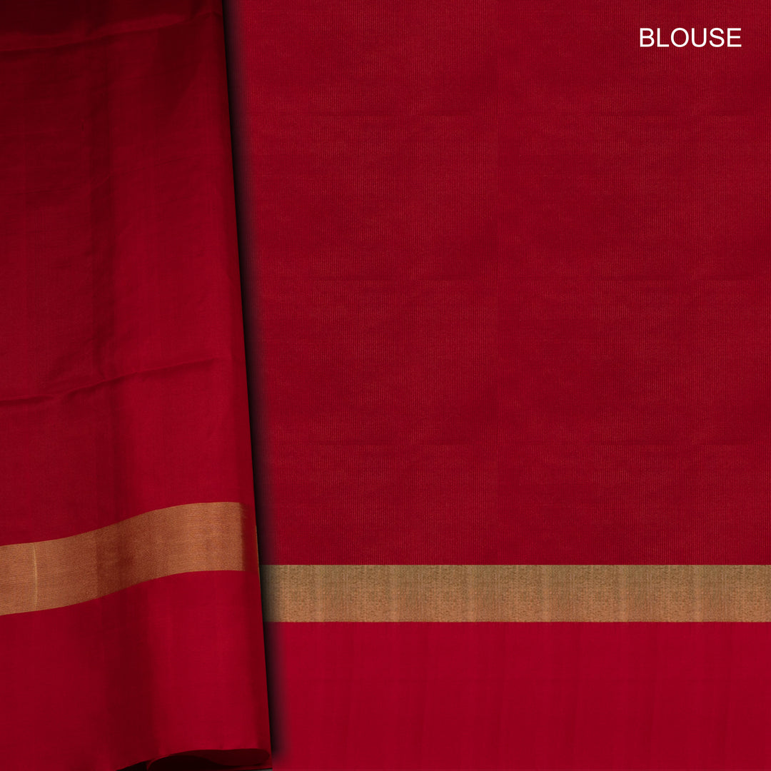 Red fabric with a gold border and 'BLOUSE' text