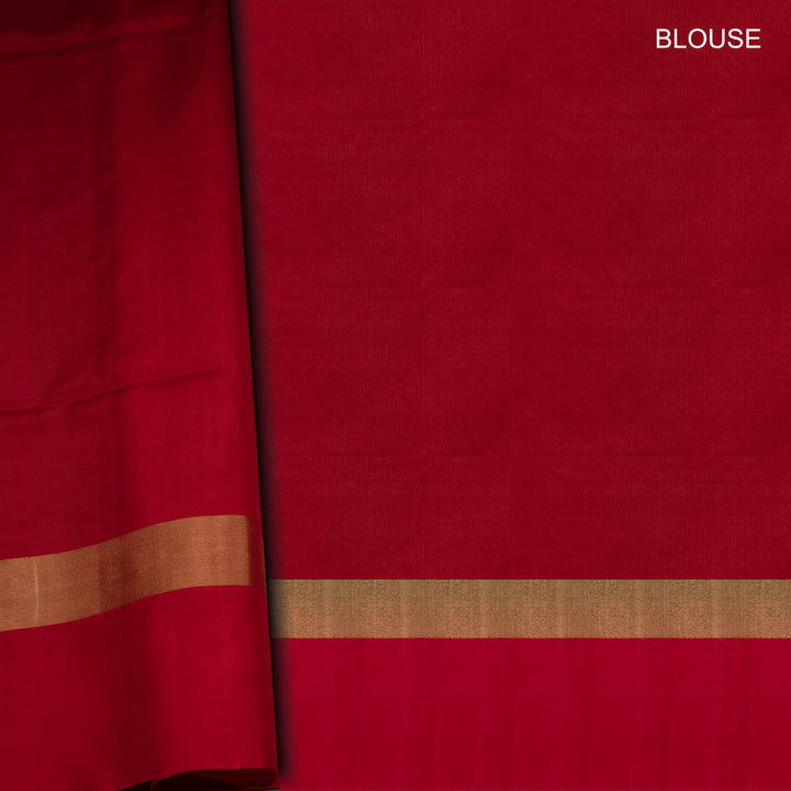 Red fabric with a gold border and 'BLOUSE' text