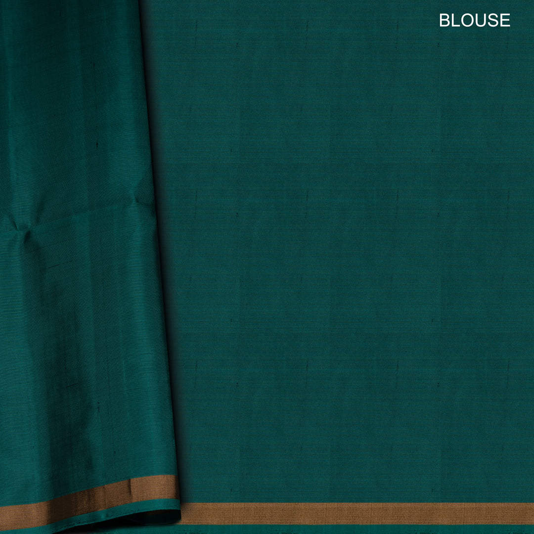 Blouse of Handwoven Peacock green color Soft silk Saree