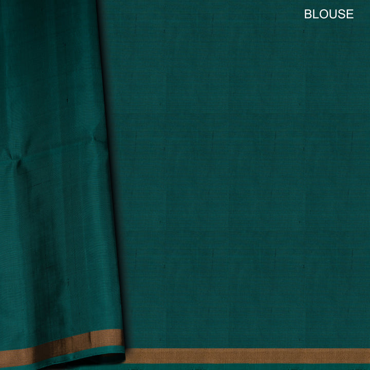 Blouse of Handwoven Peacock green color Soft silk Saree