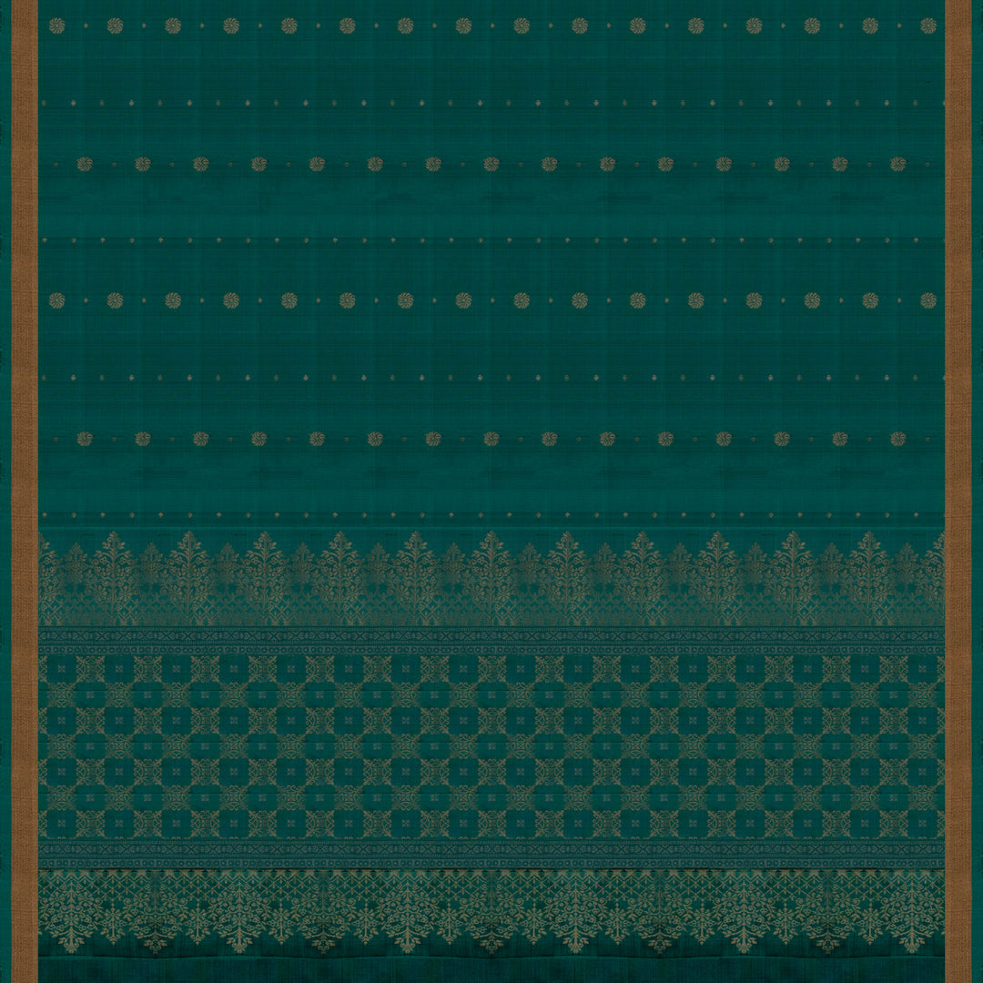 Pallu of Handwoven Peacock green color Soft silk Saree