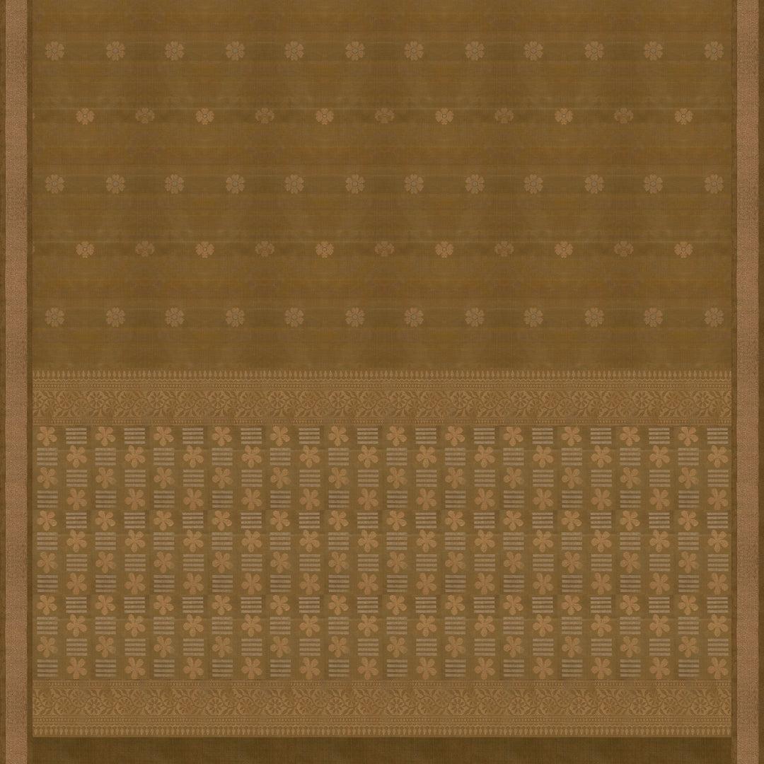 Pallu of Handwoven Moss green color Soft silk Saree