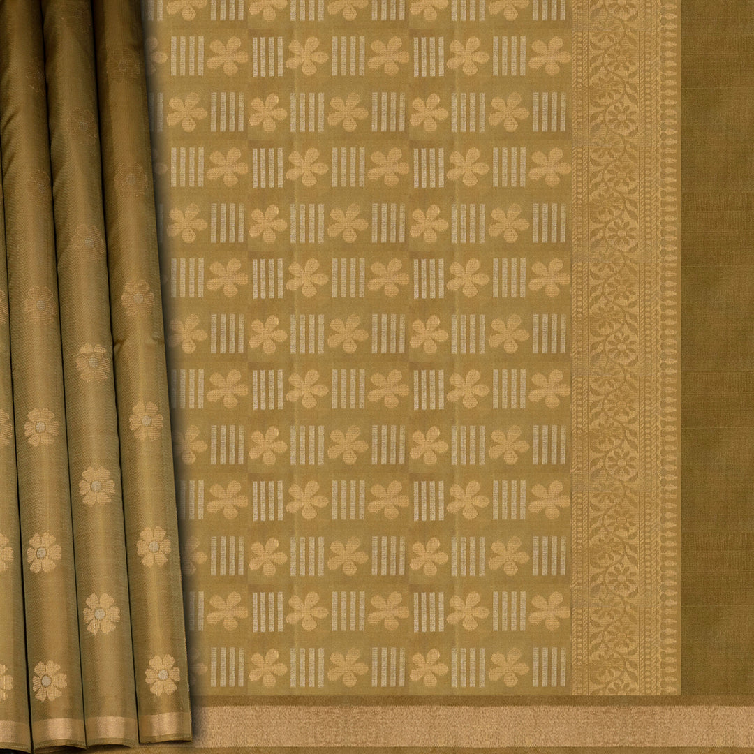 body design of Handwoven Moss green color Soft silk Saree