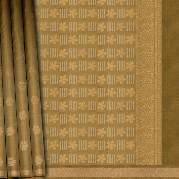 body design of Handwoven Moss green color Soft silk Saree