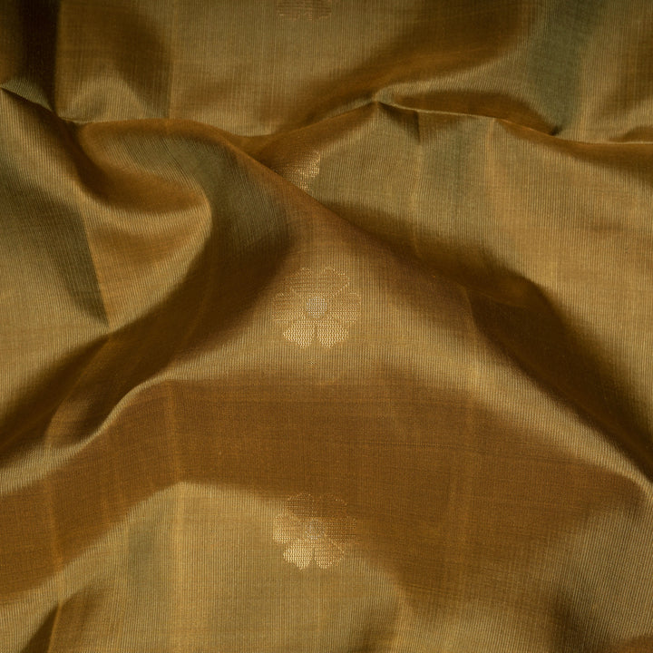 Closeup of Handwoven Moss green color Soft silk Saree