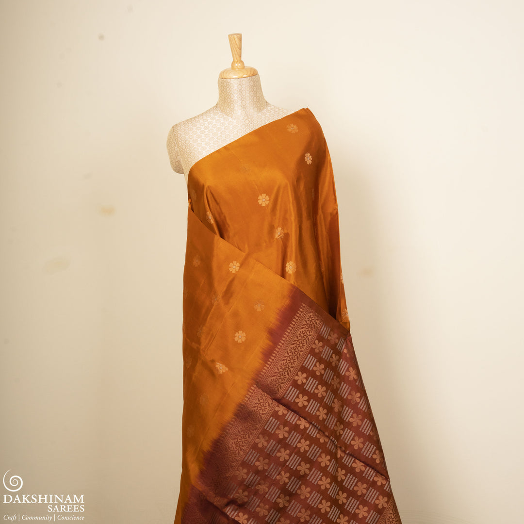 Pleats/body of Handwoven Light and Dark Brown color Soft silk Saree