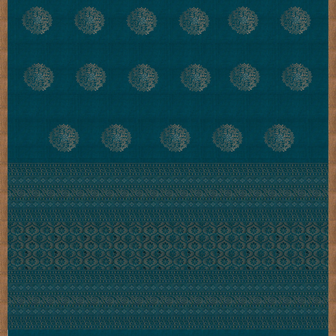 Pallu of Handwoven Peacock  Blue color Soft silk Saree