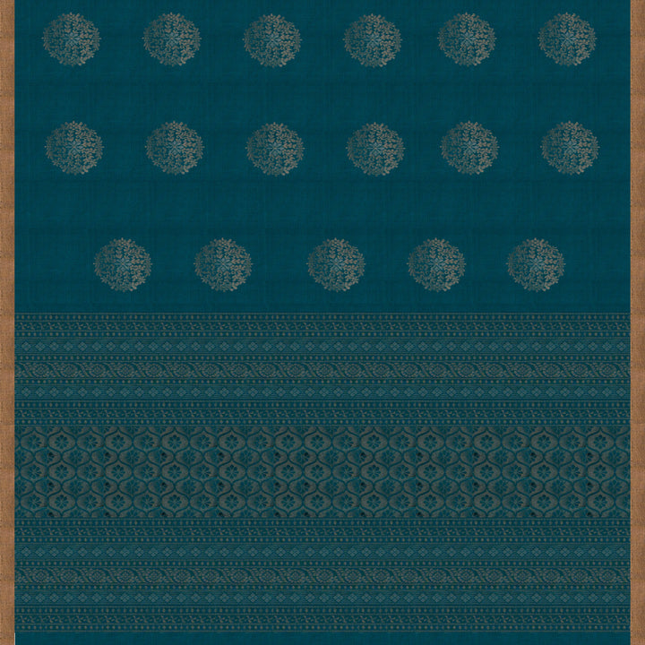 Pallu of Handwoven Peacock  Blue color Soft silk Saree