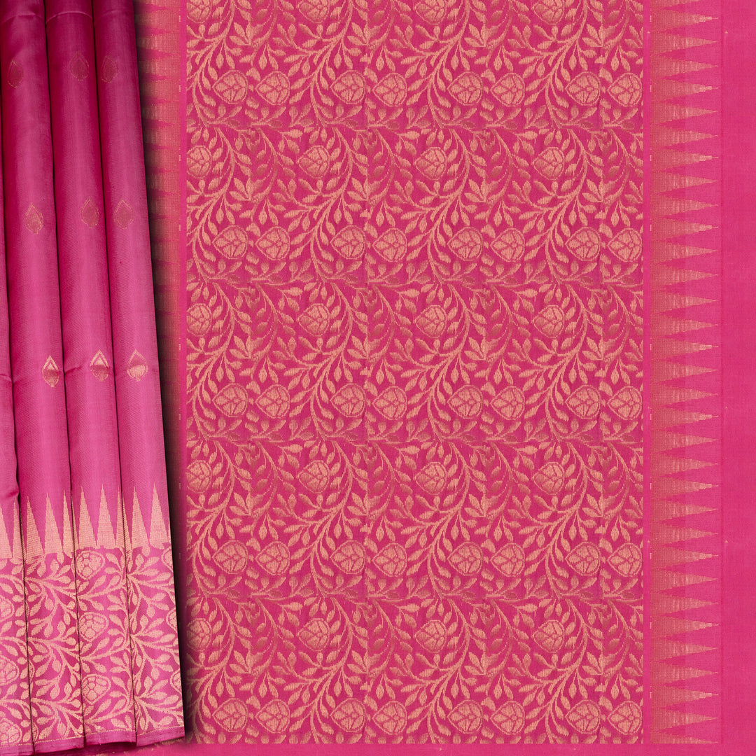Pink saree with gold floral pattern