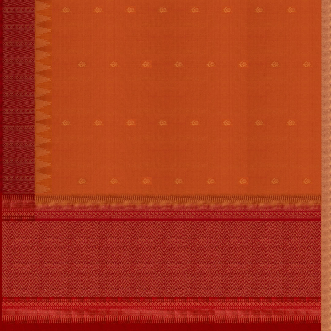 Pallu of Handwoven Orange with Red color Soft silk Saree