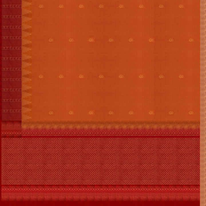 Pallu of Handwoven Orange with Red color Soft silk Saree