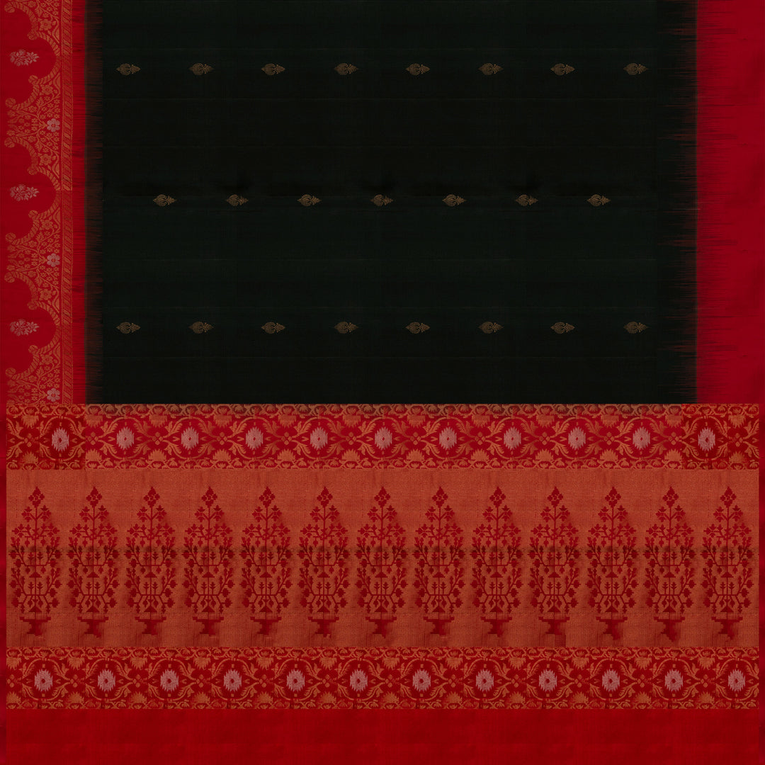 Pleats/body of Handwoven Black with Red color Soft silk Saree