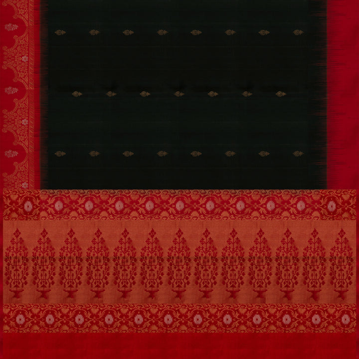 Pleats/body of Handwoven Black with Red color Soft silk Saree