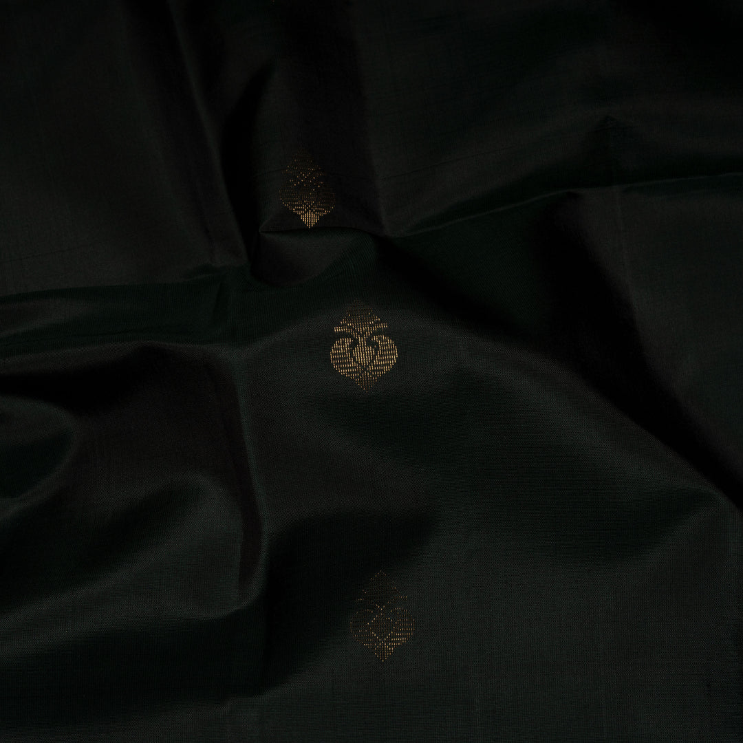 Closeup of Handwoven Black with Red color Soft silk Saree