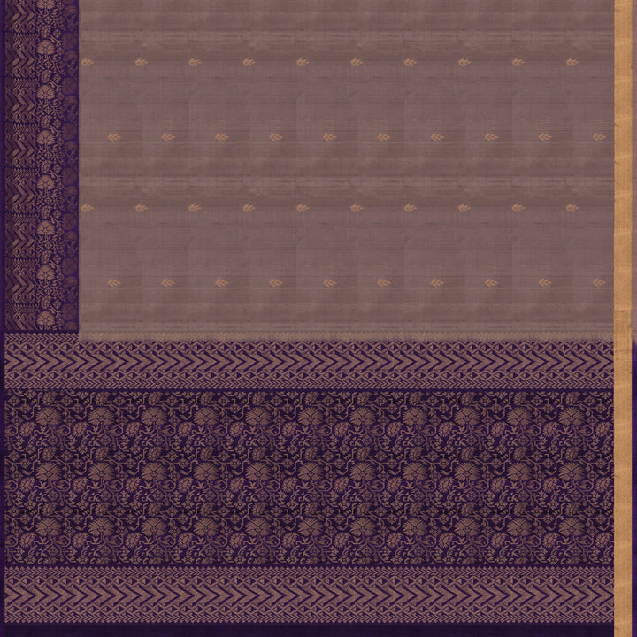 Handwoven Grey with Purple color Soft silk Saree- 3273T015685DSC